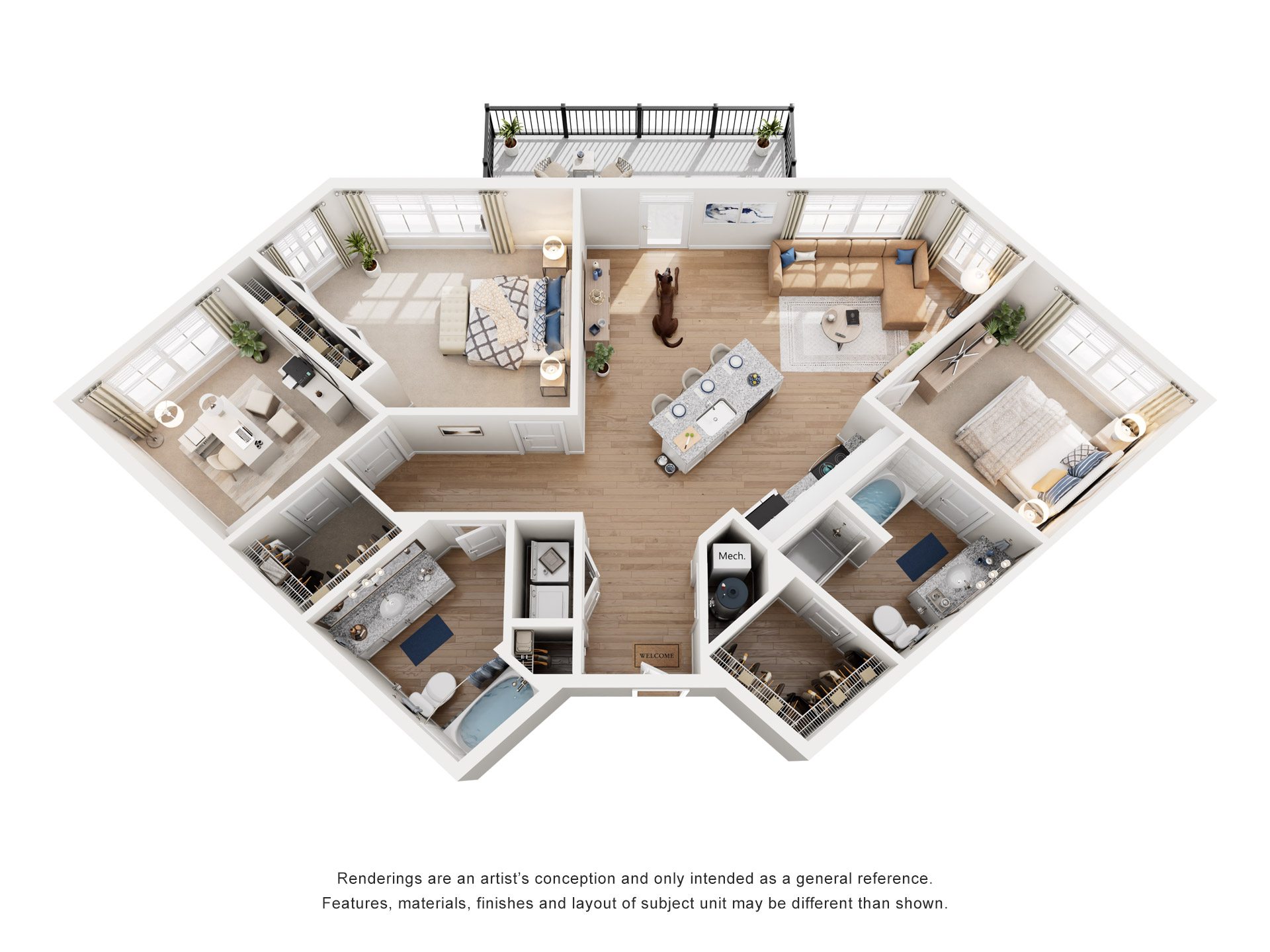 Floor plan for 3 beds, 2 baths, 1375 sqft
